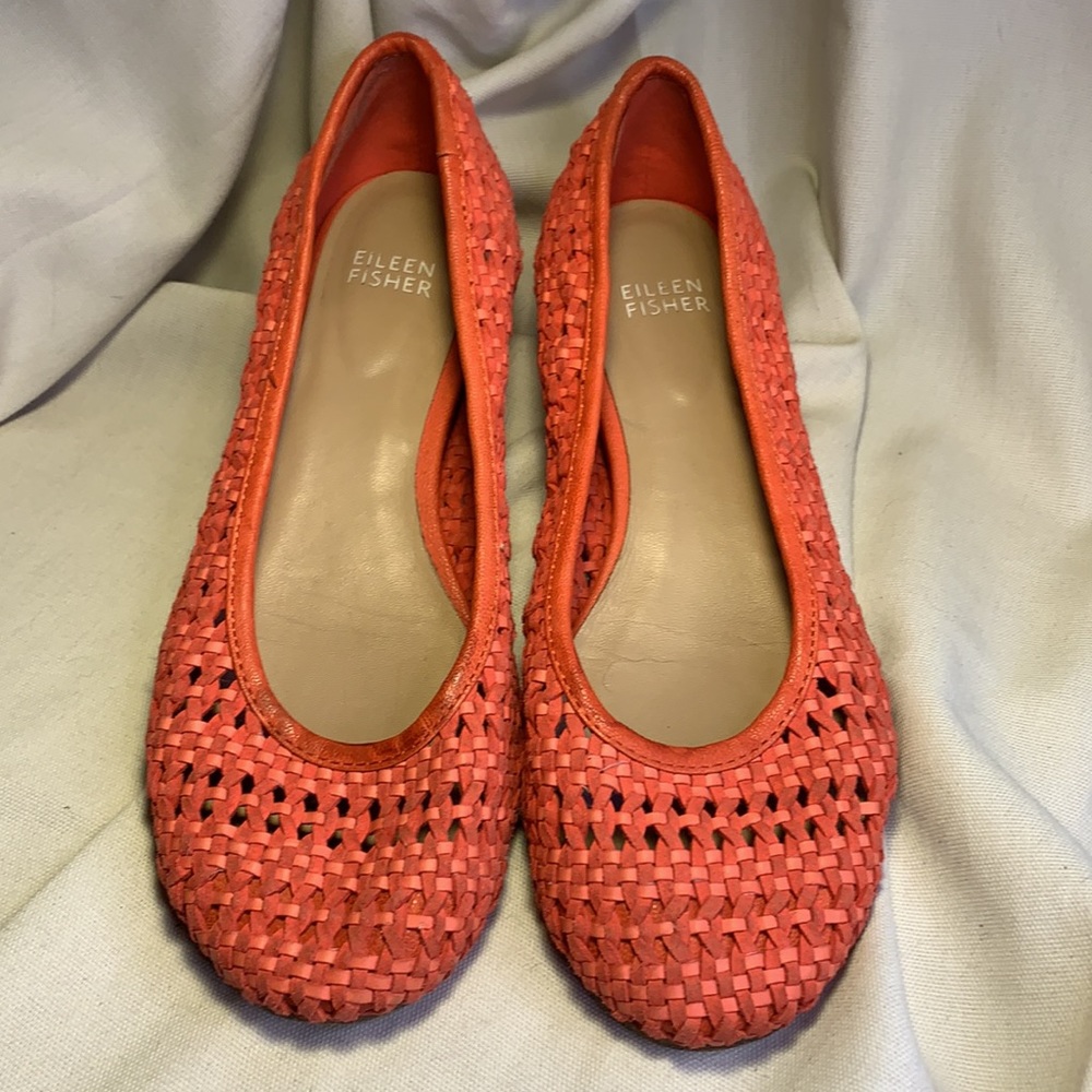 Eileen Fisher leather intarsio woven leather flats